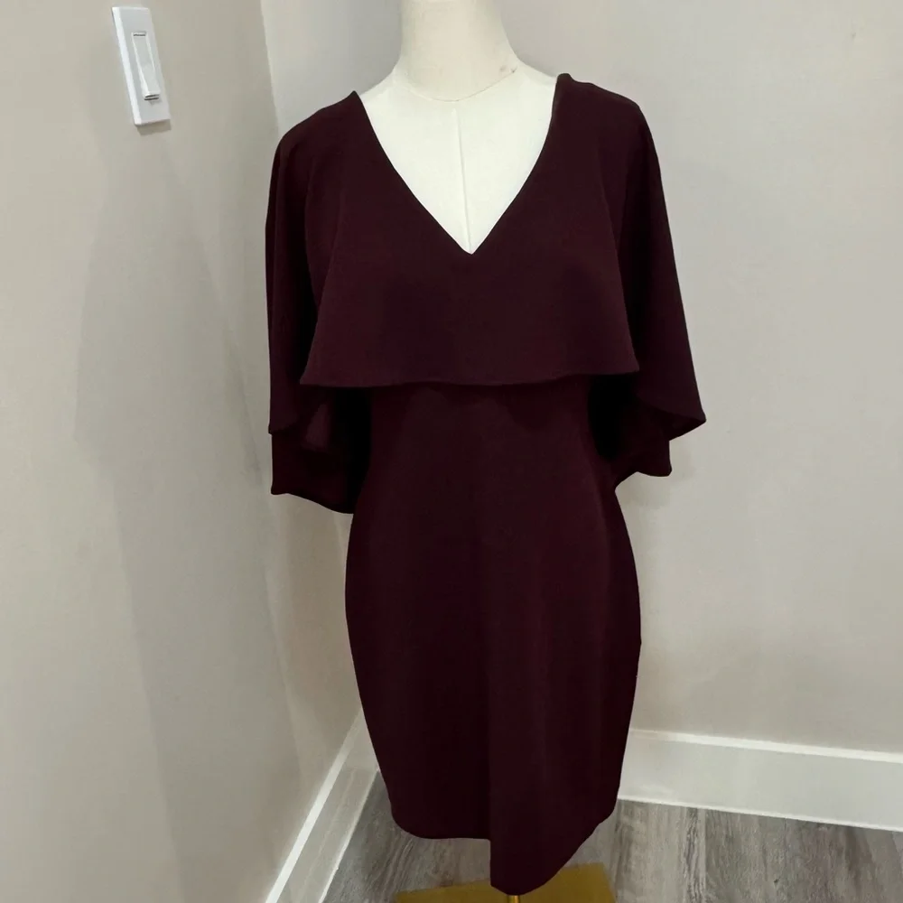 Badgley Mischka Capelet Popover Sheath Dress Burgundy Size‎ US 6 NWT